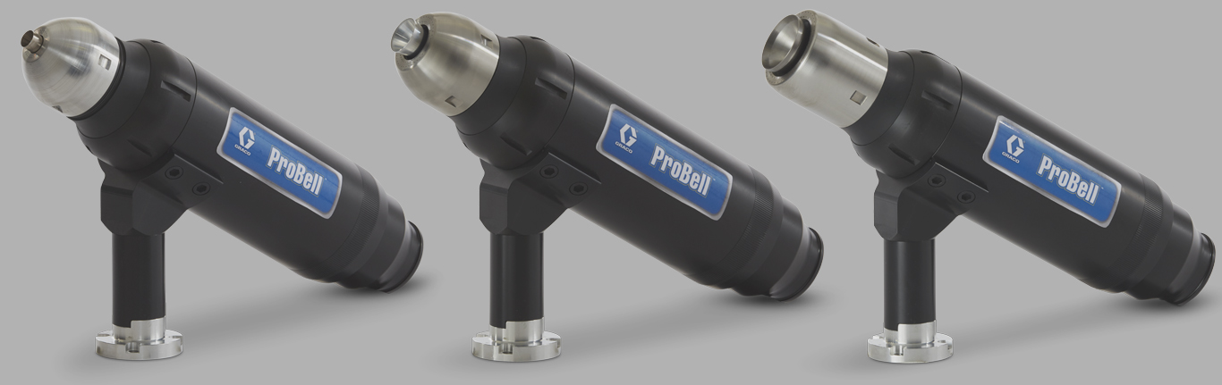 ProBells automatiska elektrostatiska lackeringssprutor har tre olika storlekar på bälgkopparna.