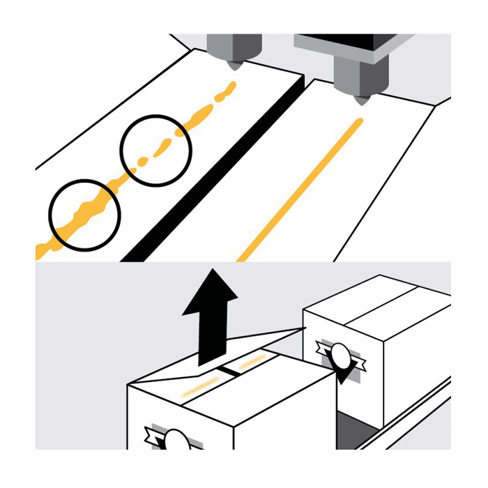 An image representing the principle of Graco’s hot melt glue carton sealing machine work