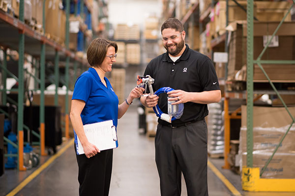 man and woman with product