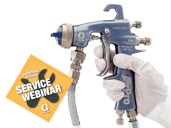 Graco Industrial Webinar Series image shows a painter holding an AirPro air spray gun 