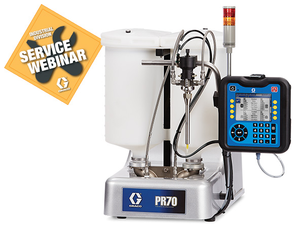 Graco Industrial Webinar reviews how to calibrate this PR70  Benchtop Meter, Mix and Dispense System