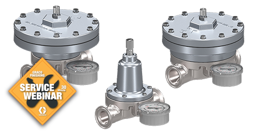 Graco finishing service webinar image shows the three versions of the new low shear back pressure regulator (BPR).