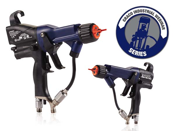 Graco Industrial Webinar Series image includes two Pro XP electrostatic air assist spray guns.