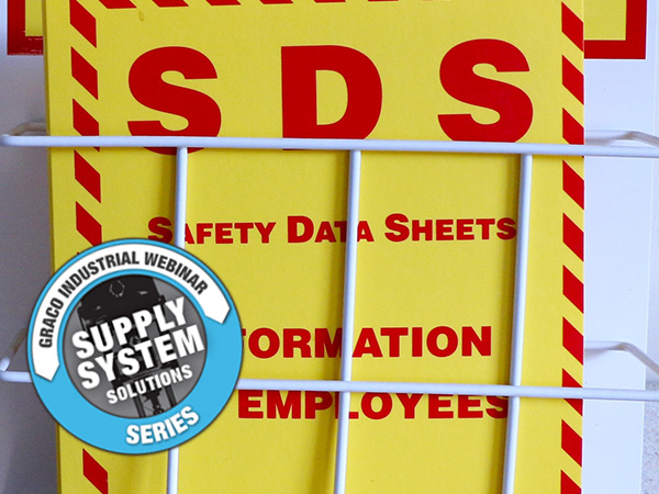 Image for first in a series of supply system solution webinars shows a folder with these words: SDS Safety Data Sheets Information for Employees.