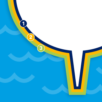 3 lagen van een zeilbootromp van glasvezelversterkte kunststof