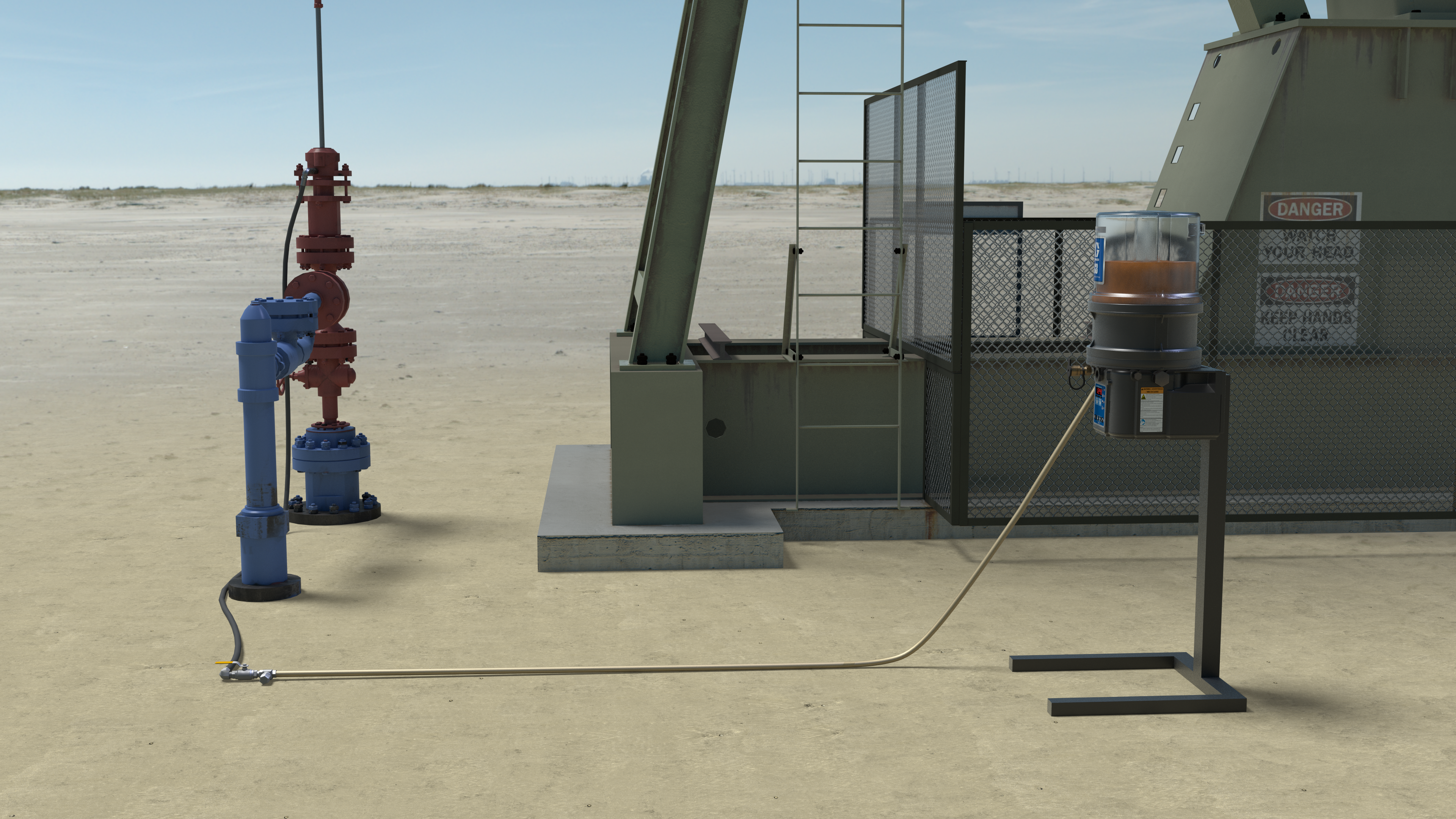 Rod lift image showing stffing box and automatic lubrication