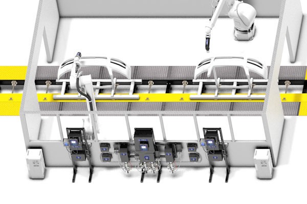 De carrosserie gaat naar de spuiterij in de belangrijkste fabriek