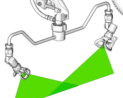 a spray boom sprays parallel lines