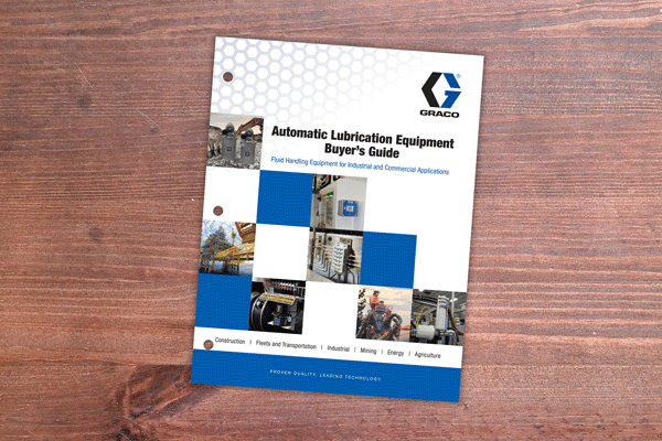Graco brochure featuring automatic lubrication grease and oil pumps, metering valves, controllers and auto lube system accessories